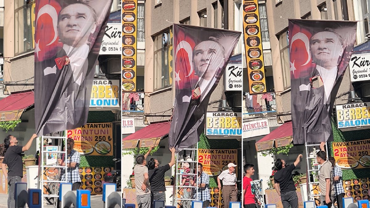 Kayseri’de Yeni Parti açılışında ‘6 oklu Atatürk’ posteri kesildi