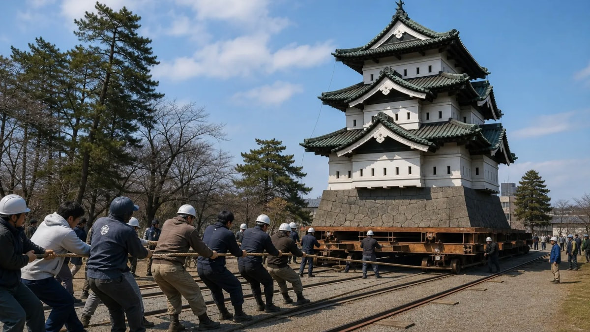 Japonya'da 360 tonluk kaleyi bin 800 kişi halatlarla çekti